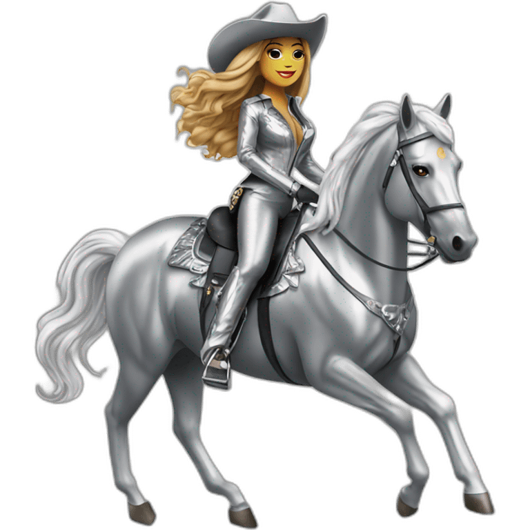 Beyoncé wear in silver cowboy  riding a silver shine horse emoji