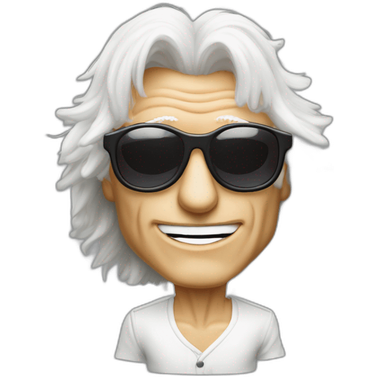 michel polnareff avec des lunettes de soleil blanches et expression de visage dépitée emoji