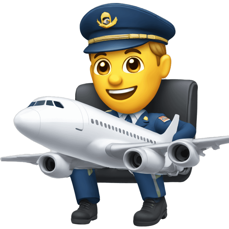 happy comercial airplane capitain using computer emoji