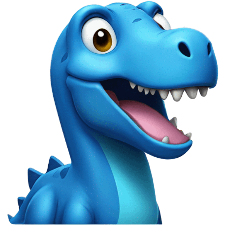 A blue dinosaur making a kissy face emoji