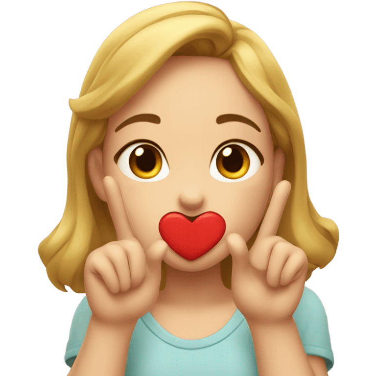 Girl winking while blowing a kiss holding her hands in a heart emoji