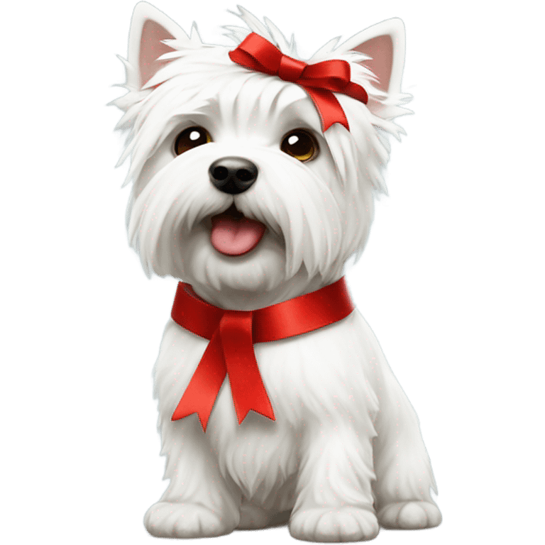 standing up westie with a red ribbon on head  emoji