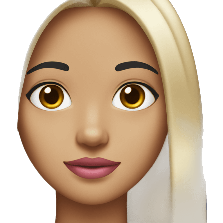 Girl with straight black hair and light tan skin with brown eyes and pink lips emoji