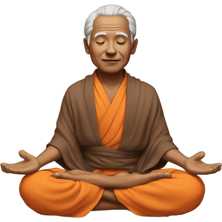 an old yogi with a peaceful and meditative expression. The character should be wearing an orange robe, symbolizing traditional yogic attire. The yogi can be sitting in a lotus position emoji