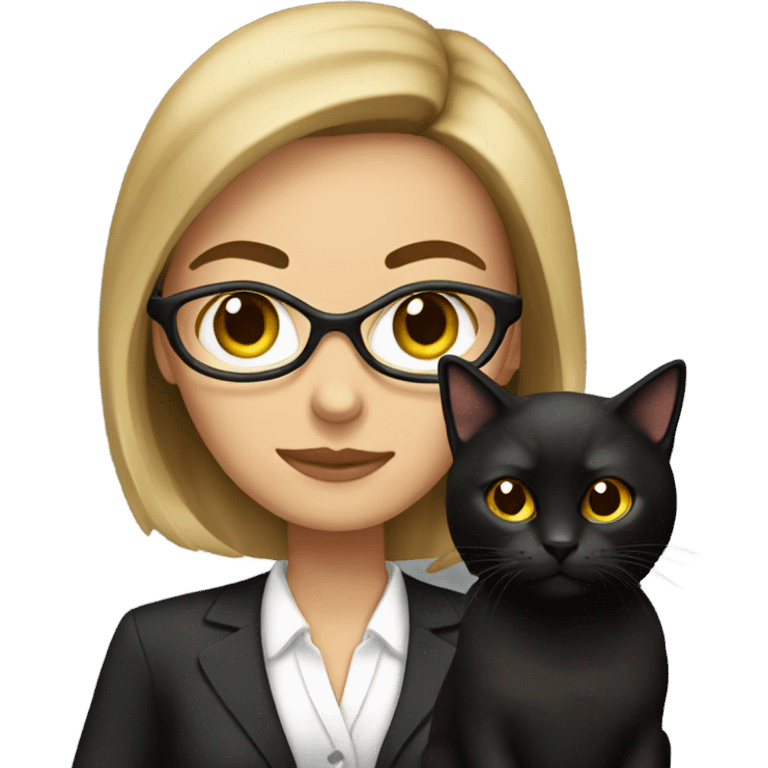 female brunette lawyer with a black cat emoji