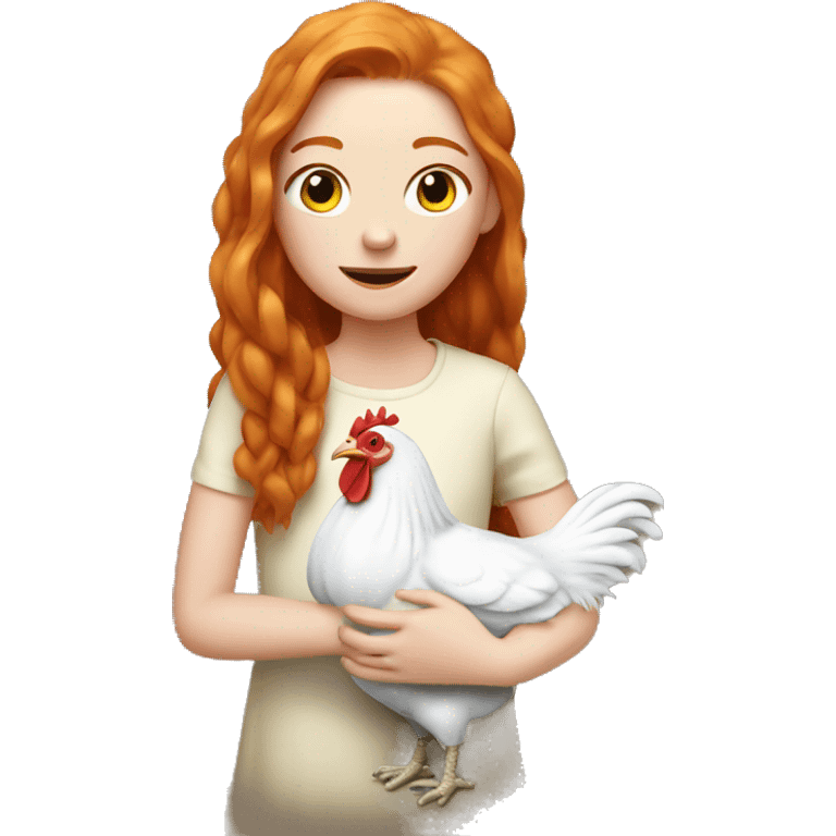 Ginger girl with Long hair and a white hen inside her Arms  emoji