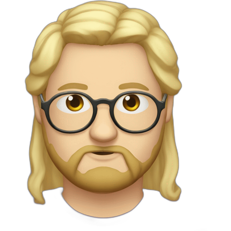 Chubby non binary Big lebowsky round glasses long blond hair chaotic res beard vaporizer emoji