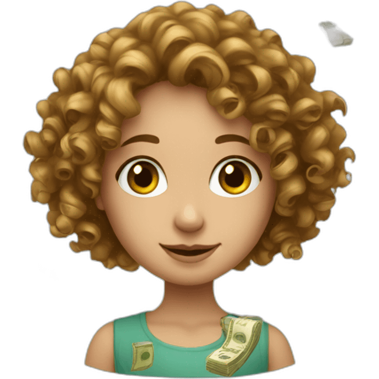 Curly European Girl and money emoji