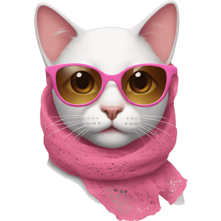 Cat with sunglasses and a pink lacy scarf around head emoji