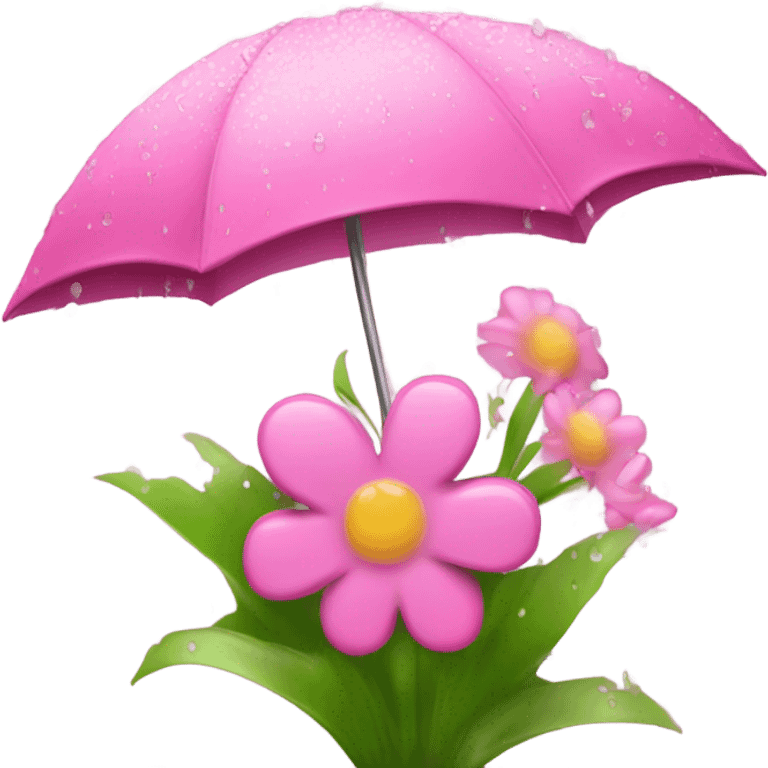 Pink bouquet of flowers as an umbrella with dew drops falling off emoji