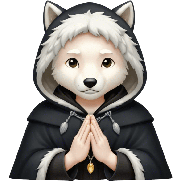 white wolf praying with black hooded cloak emoji