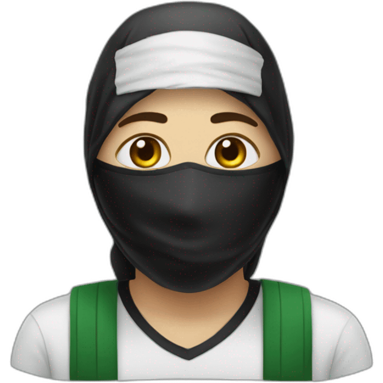 Draw me a person wearing a mask in the shape of Palestine emoji