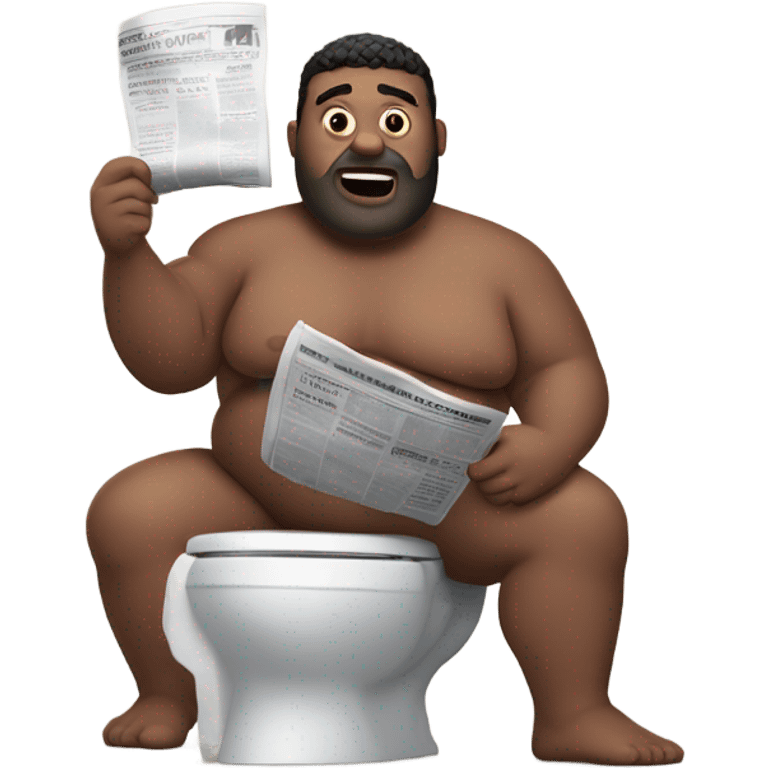 fat guy sitting on toilet reading newspaper no shirt front view emoji