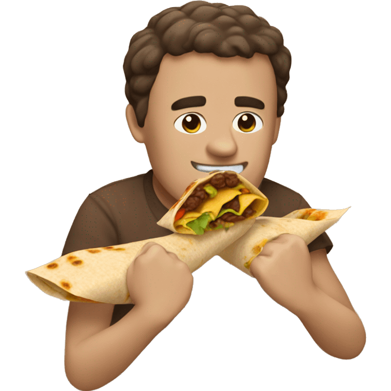 Create an emoji of someone eating a brown burrito with two hands emoji