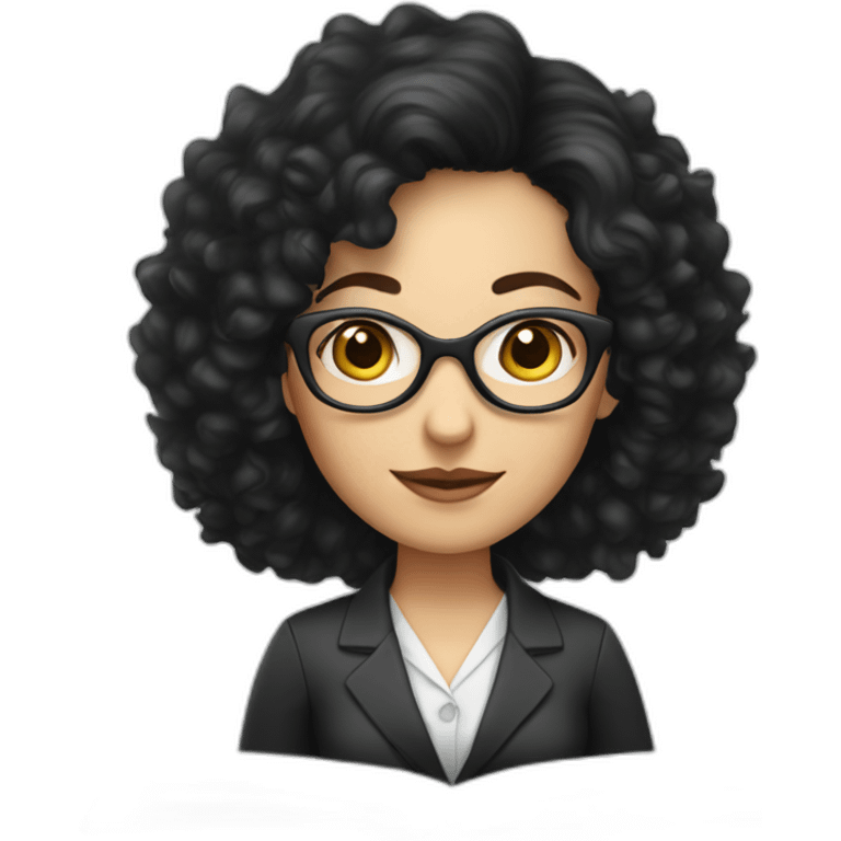 caucasian information desk Woman with black curly hair and white streaks and glasses emoji