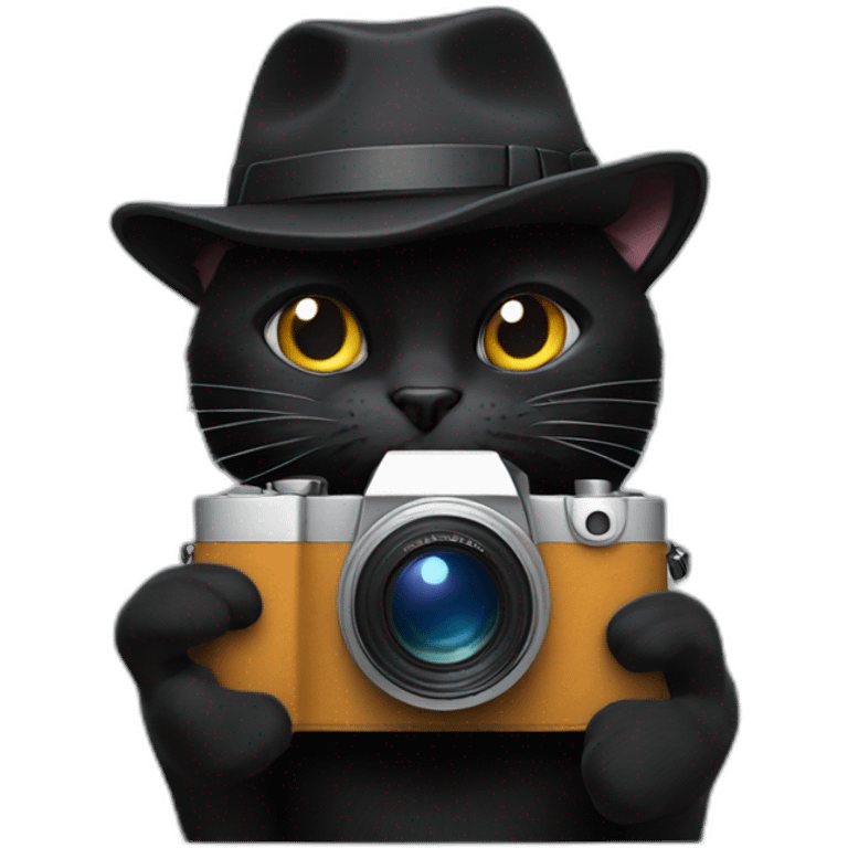 a black cat with a camera in hand emoji