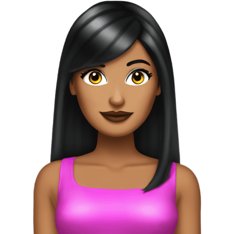 Tanned woman with long black hair, dressed in y2k Paris Hilton hair, makeup, and neon attire emoji