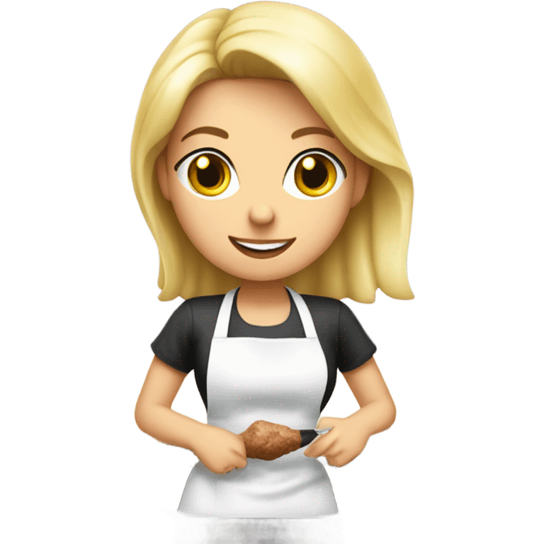 german blonde women working in kebap shop, white skin emoji