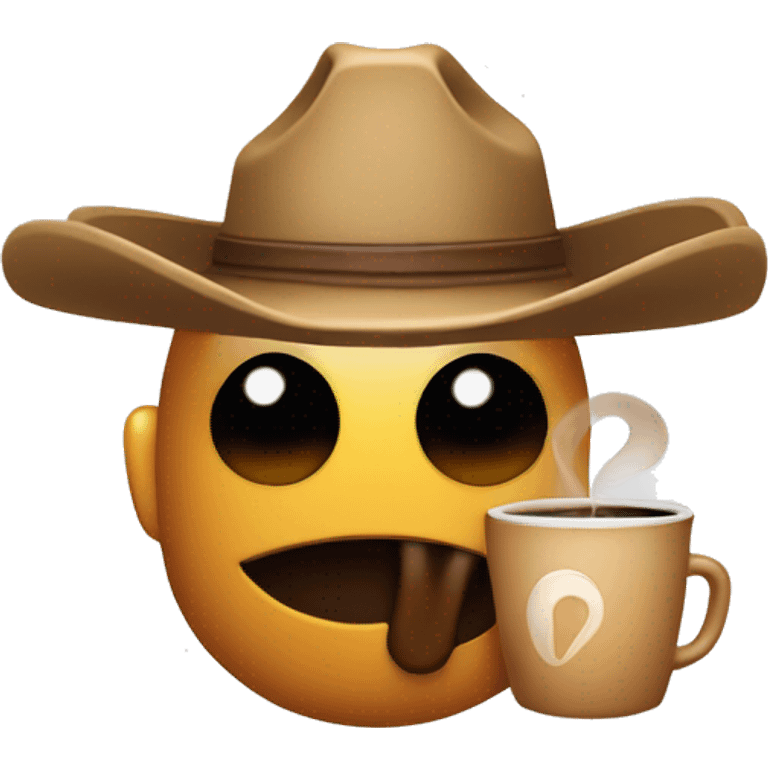 a shy face with a cowboy hat brewing coffee emoji