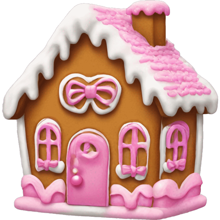 Gingerbread house with a pink bow  emoji