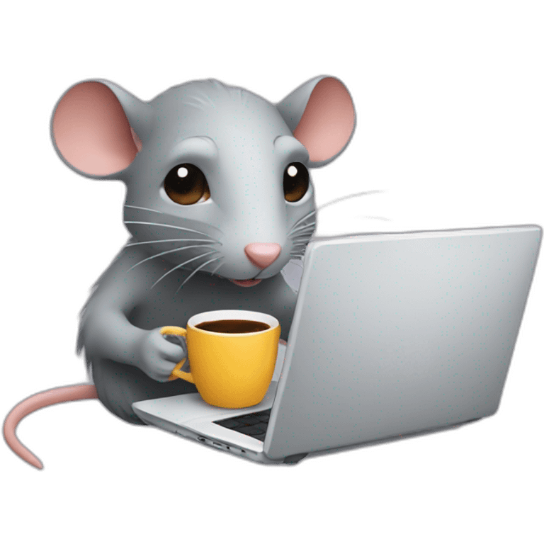 rat drinking coffee and working on a laptop emoji