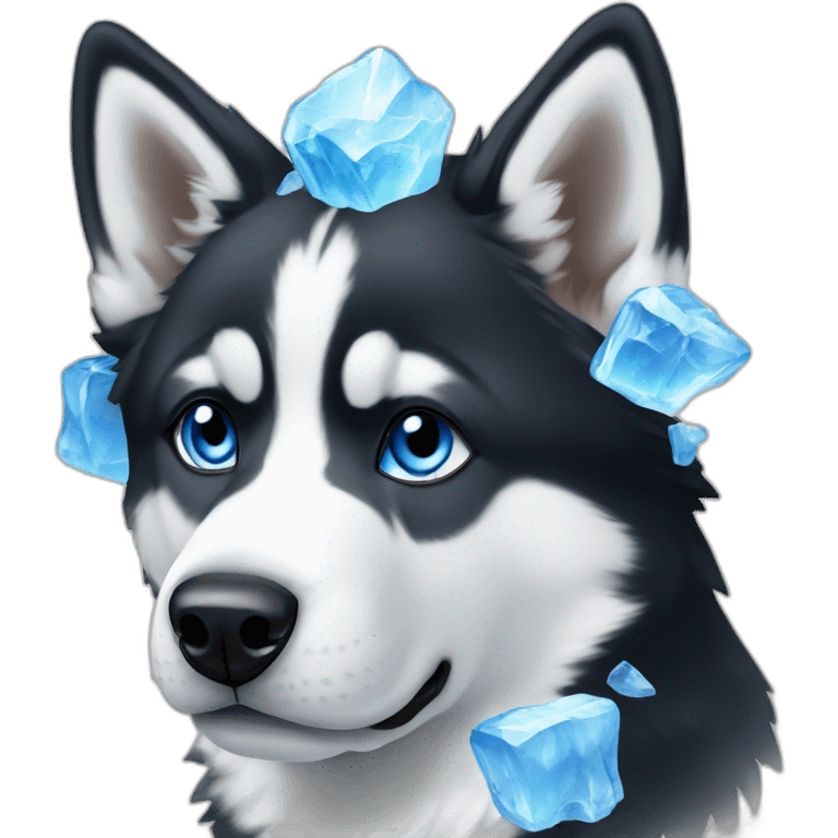 black and white husky with blue ice emoji