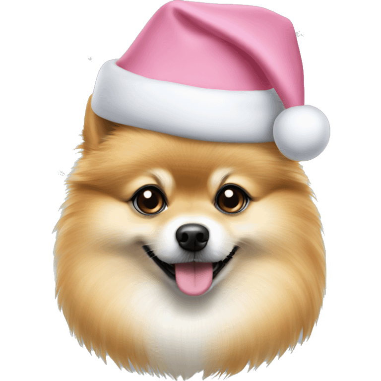 pomeranian dog light blue eyes pink christmas hat on emoji