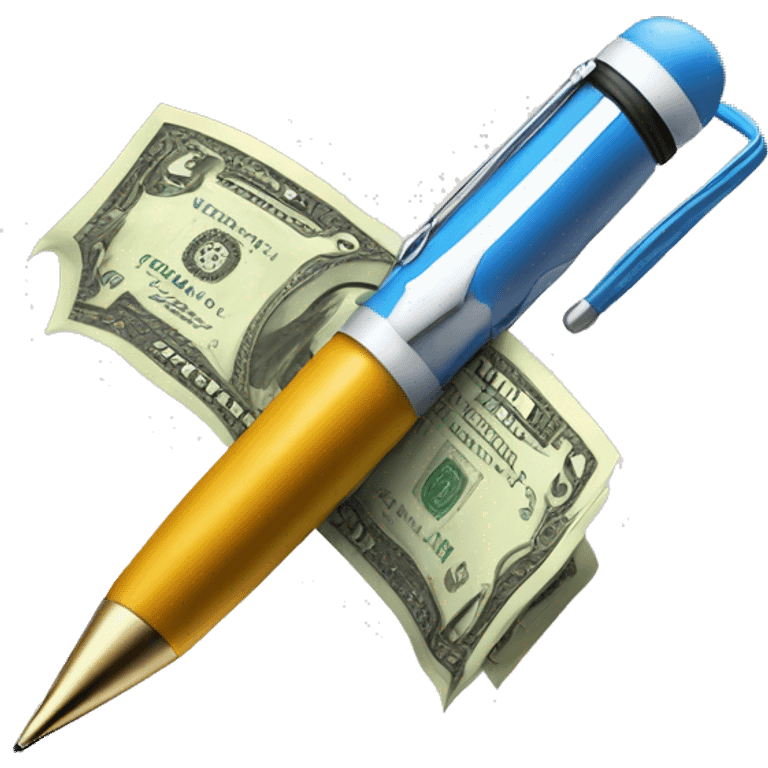 make a very fancy pen that has a dollar ($) type of arrow pointer towards a bag of money (copywriting) to indicate people that you make money by persuading people through writing emoji