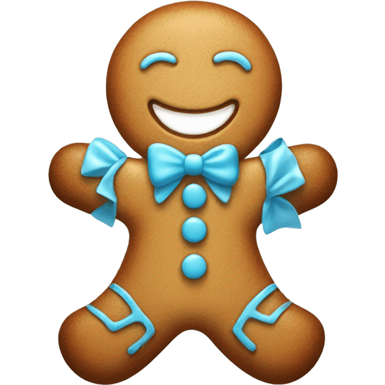 Happy Gingerbread man with light blue bow  emoji