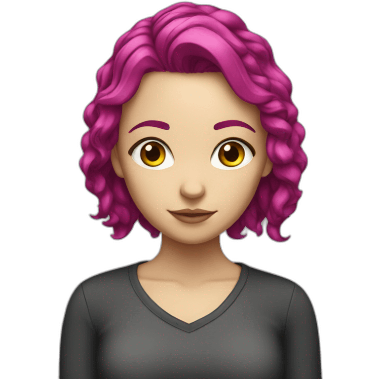 White girl with magenta hair thinking  emoji