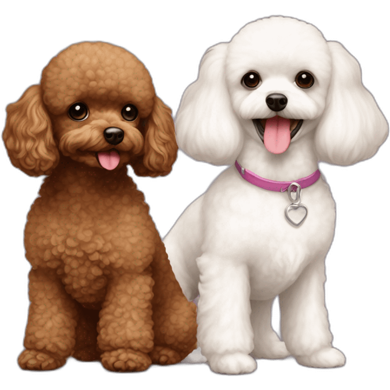 Brown toy poodle next to same height white Maltese emoji