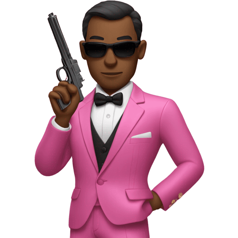 james bond in pink clothes with a gun emoji