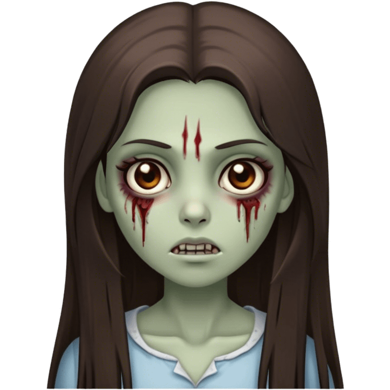 brunette zombie girl with long straight hair with brown eyes emoji