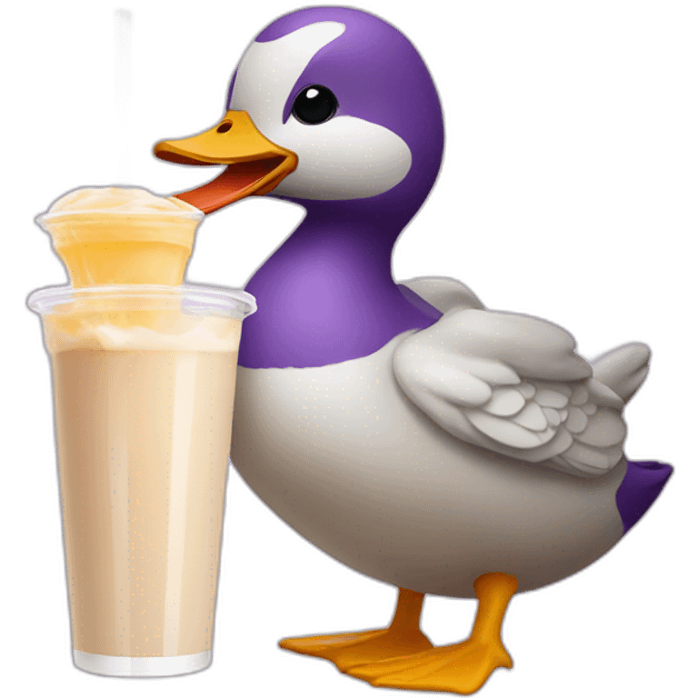 Duck drinking ube milk tea emoji