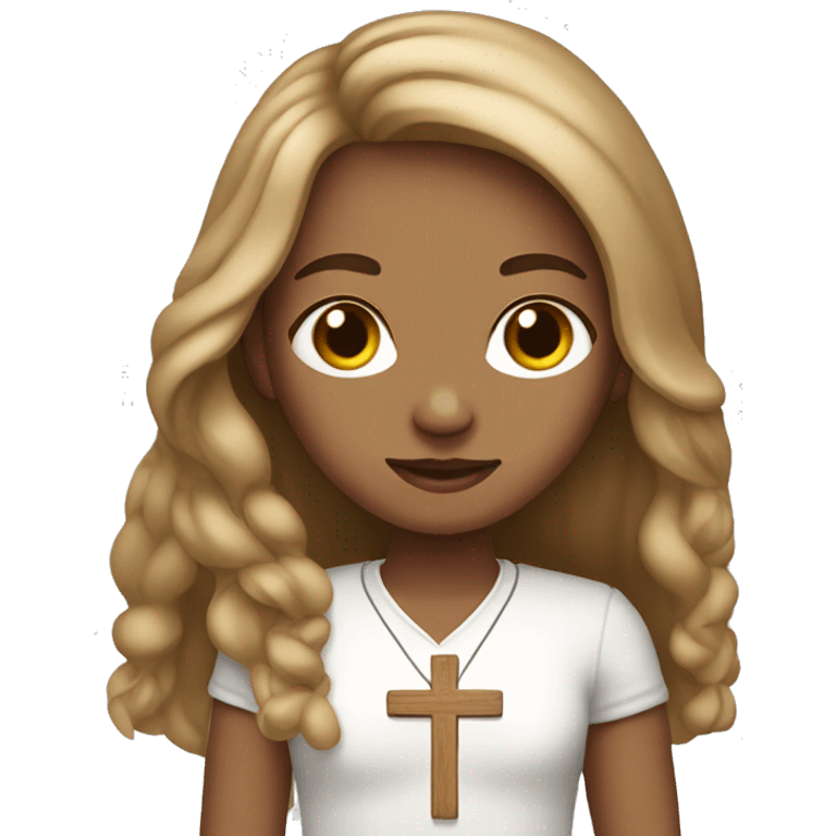 Christian fair skinned girl with light brown long hair and a cross necklace  emoji