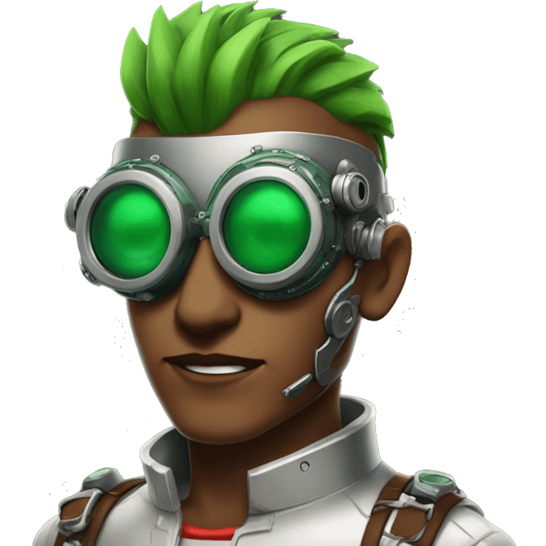 Male cyborg with red Mohawk and green steampunk goggles emoji