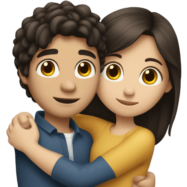 brunette girl hugging tall dark haired boy emoji