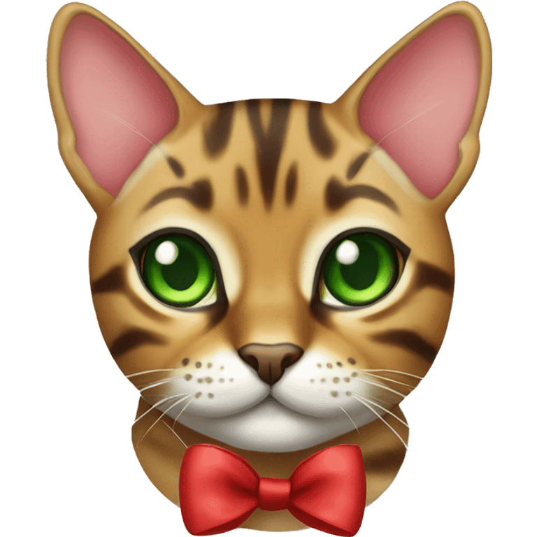 Bengal cat with green eyes with a red bow emoji