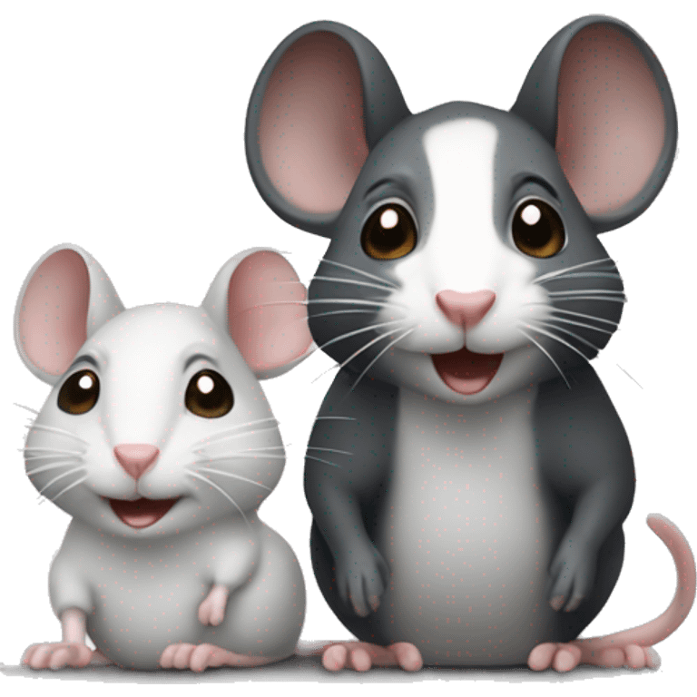 one gray rat and one black-white rat emoji