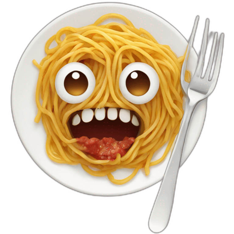 Scary smiling emoticon who eats spaghetti emoji