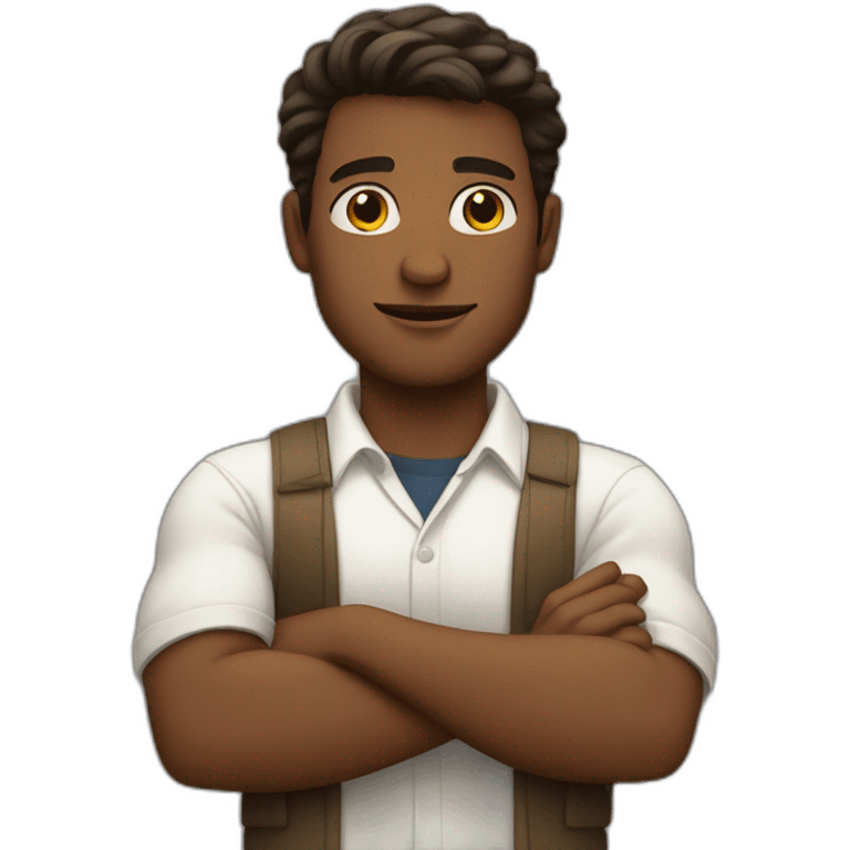 White and brown man crossing his arms with great pride emoji