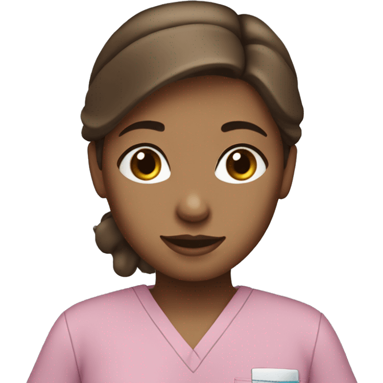 A girl with brown hair and blue eyes in scrubs  emoji