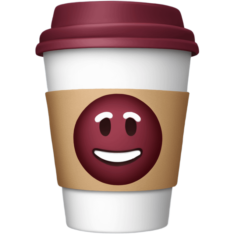 Burgundy takeaway cup with hot coffee emoji