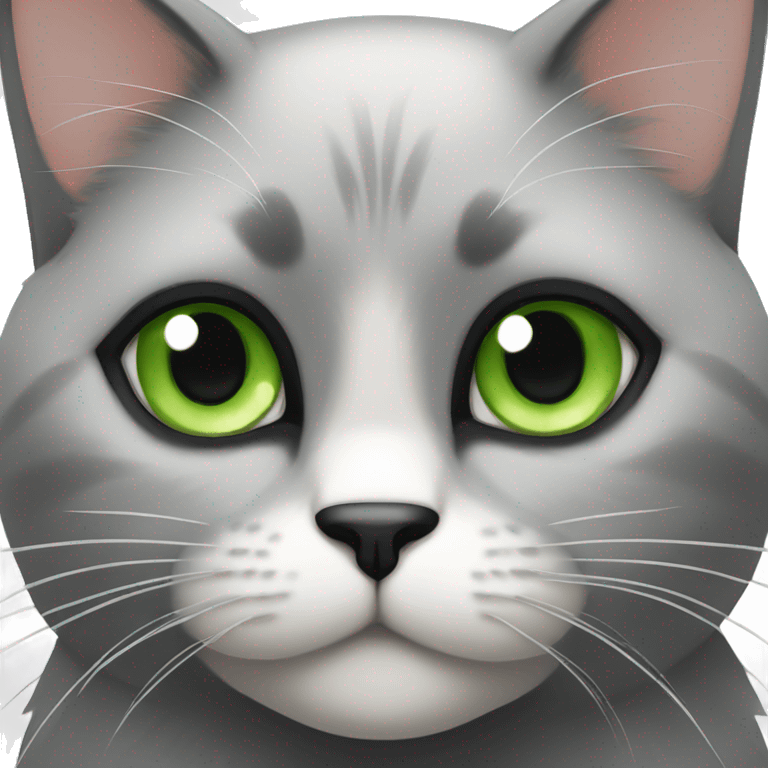 A black cat with green eyes with a black face, little white chin, with a white breast and white paws emoji