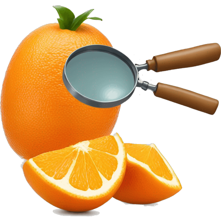 top part of the emoji is the top part of an orange fruit, and the bottom part of the emoji is the lower half of a magnifying glass  emoji