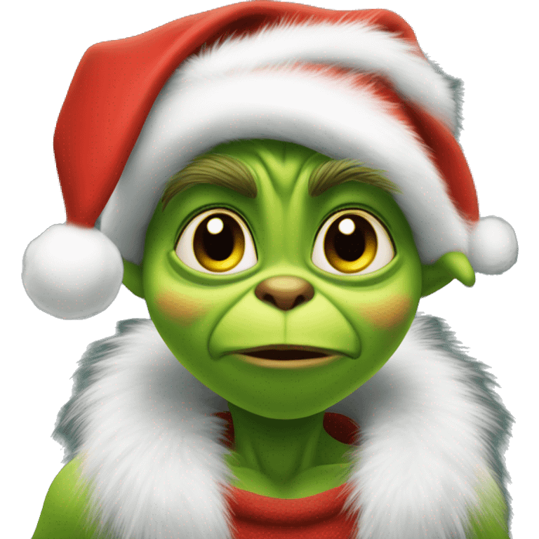 baby grinch wearing a Red Santa hat emoji