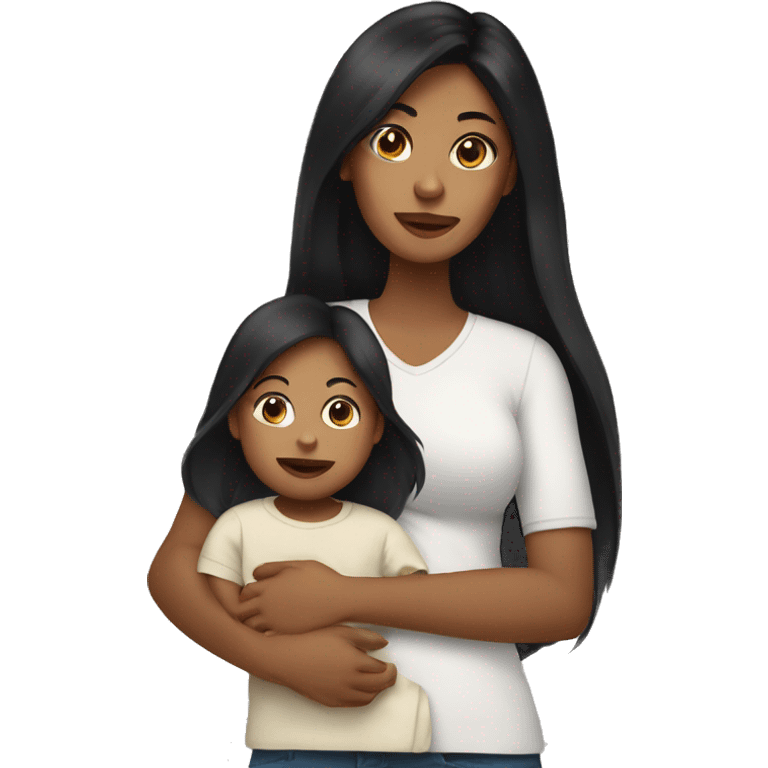 Mom with long black hair and baby boy emoji