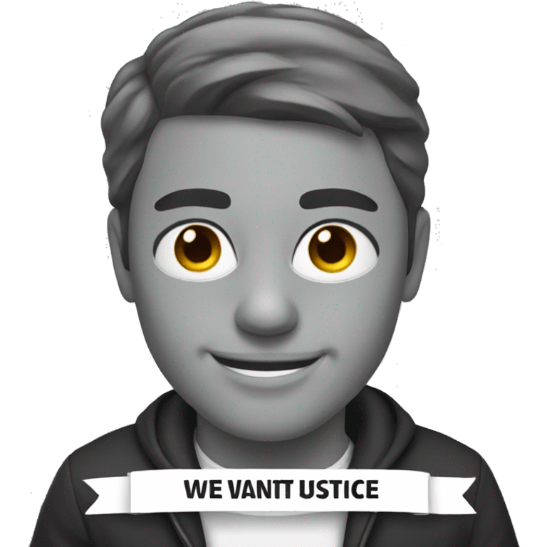 smiling with "we want justice" banner emoji