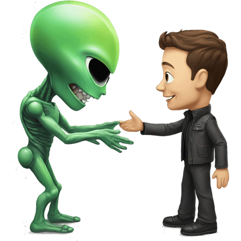 Alien and Elon Musk are shaking hands  emoji