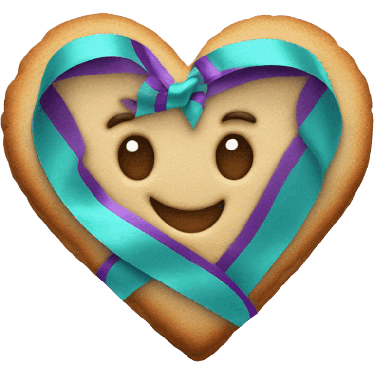 Cookie heart with teal purple support ribbon emoji